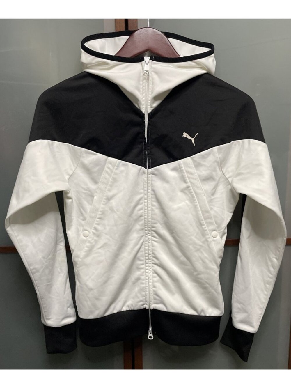 Puma Black & White Womens Small Color Block Full Zip Retro Casual Track Jacket